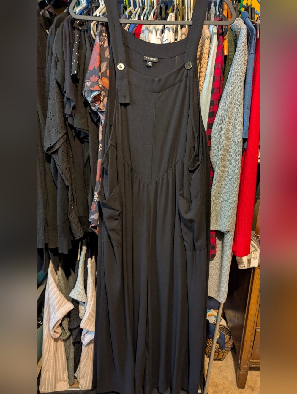 torrid Black Midi Wide-Leg Crop Jumpsuit with Pockets